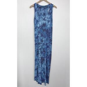 Fleur Bleue Blue Tie Dye Striped Maxi Dress Medium Side Slit Sleeveless